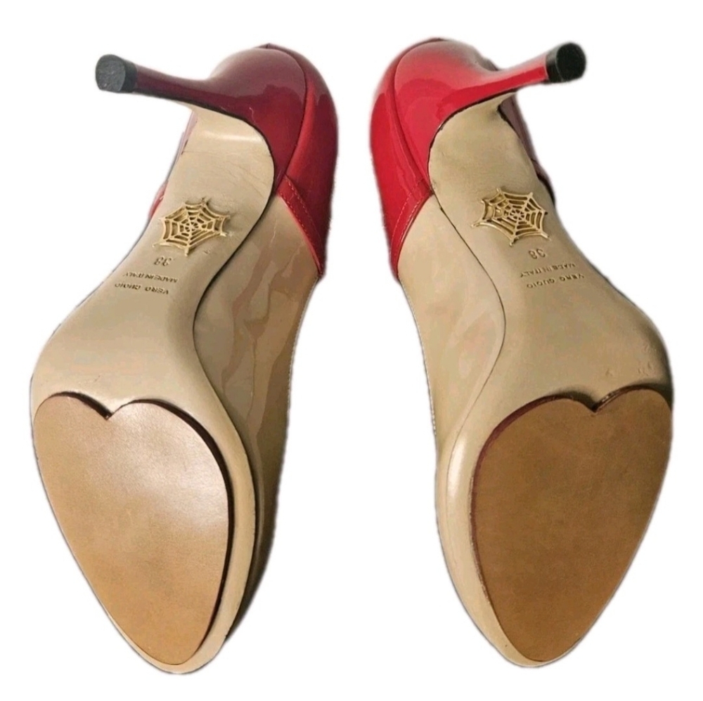 Charlotte Olympia Size 38 EU Beige & Red Jennifer Patent Leather Two Tone Pumps - Picture 6 of 10